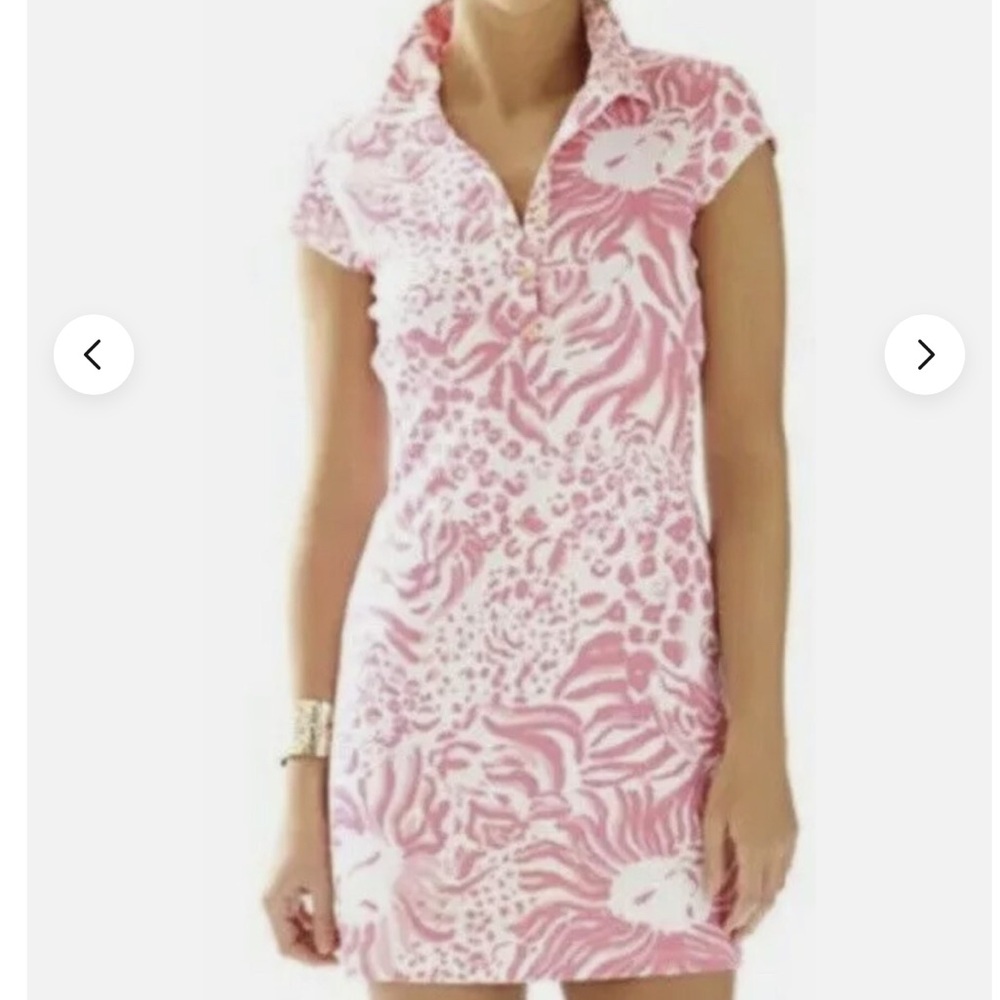 Lily Pulitzer Rayna Polo Dress, Pink and White size Large